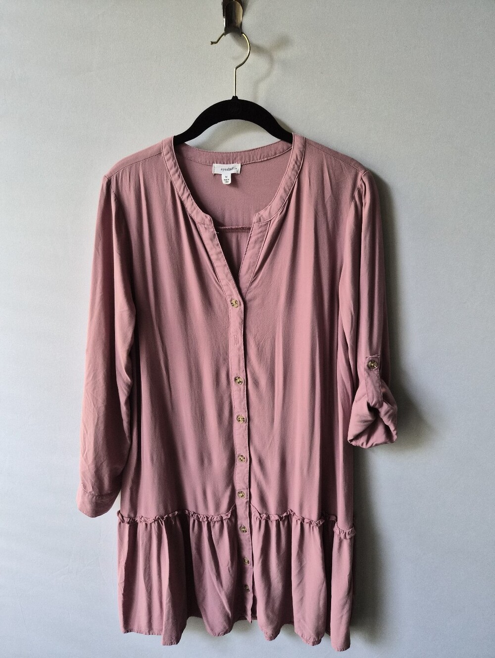 Juniors Eyeshadow Ruffle-Hem Button-Down Shirt Dress